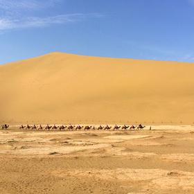 敦煌鸣沙山，沙漠与骆驼