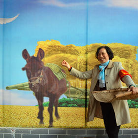 《丰收的喜悦》一女游客在参观山东德州驴文化园时，在...