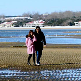 《漫步海滩》摄于北戴河。