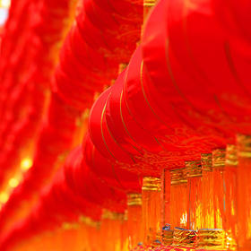 取景：北京海淀凤凰岭第四届新春游园会，红红的灯笼营...