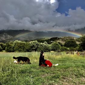 雨后彩虹，狗狗也很配合，就是小姐姐感觉不自然...