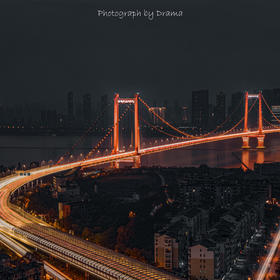 取景：地点在武汉市鹦鹉洲长江大桥，蓝调时刻与夜晚拍...
