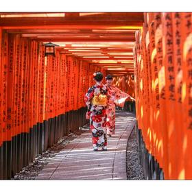去京都伏见稻荷游玩，看到鸟居内穿和服的姑娘很有特色...